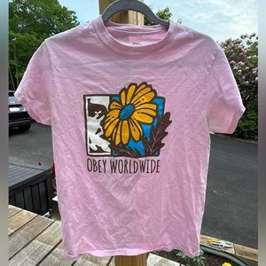 OBEY Pink Flower Print T Shirt